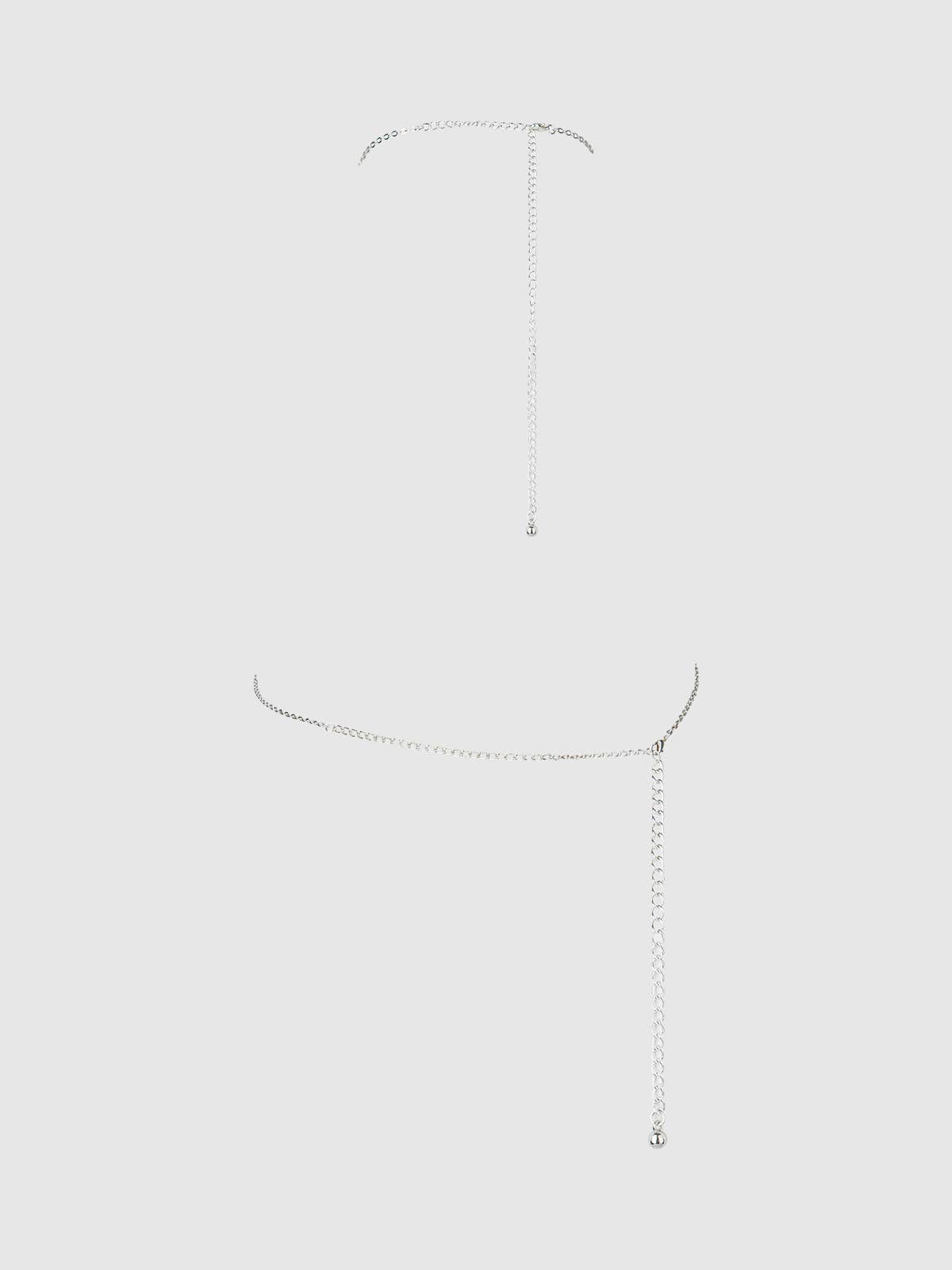 RHINESTONE CHEST HALTER BODY CHAIN: Silver / O/S